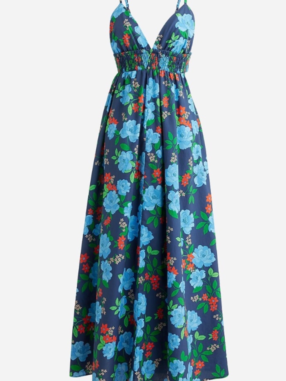 J. Crew Navy Floral Maxi Dress with Blue and Green Blooms